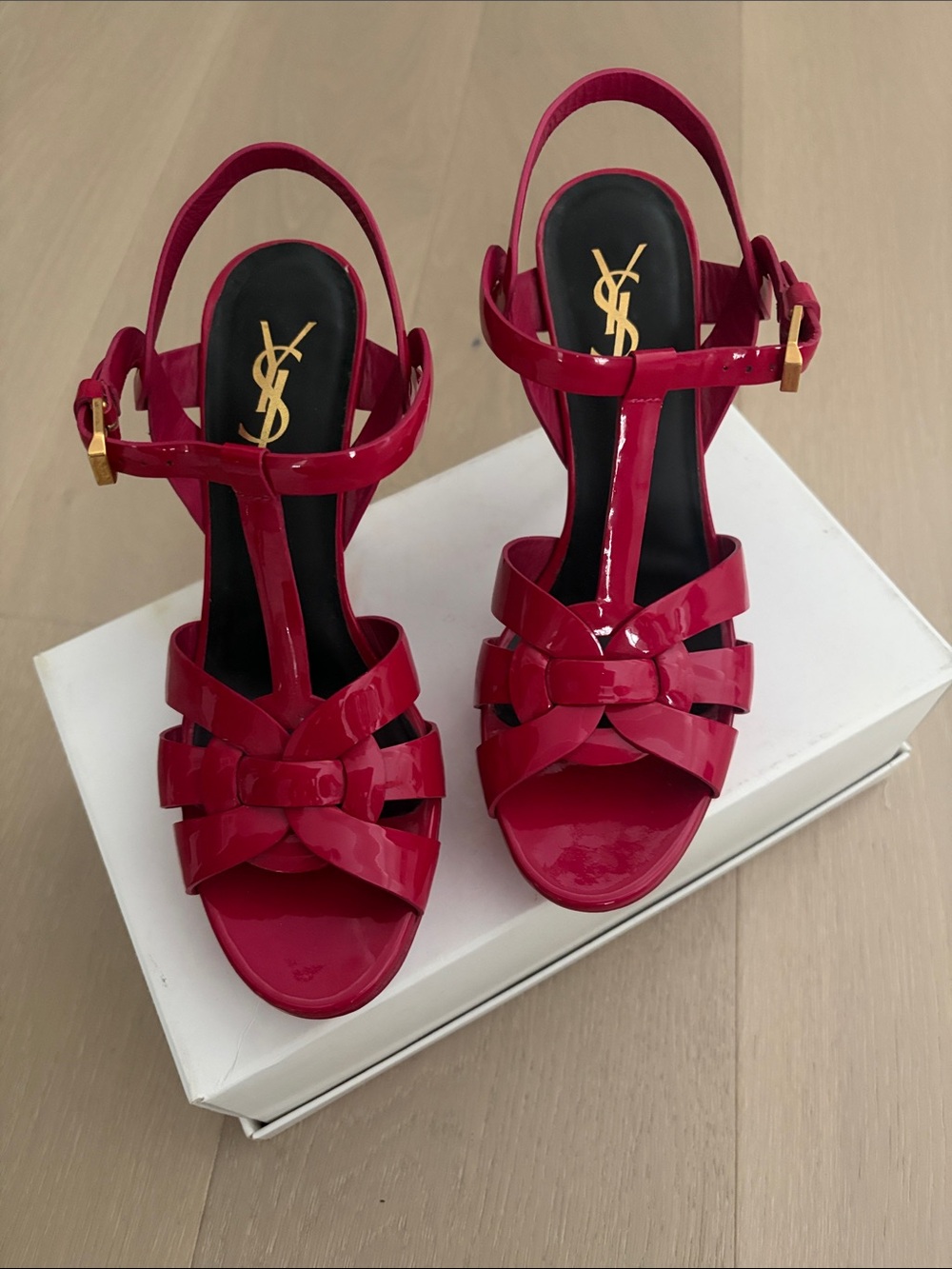 Yves Saint Laurent Hot Pink Patent Strappy High-Heel Sandals